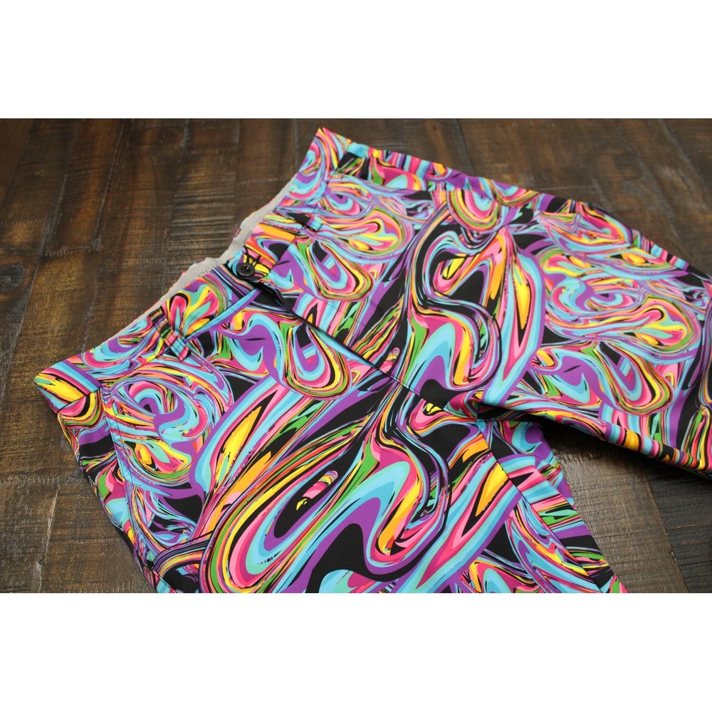 Hreski Pants Mens 34x30 Multicolor Psychedelic Swirl Chino Golf Casual Fun